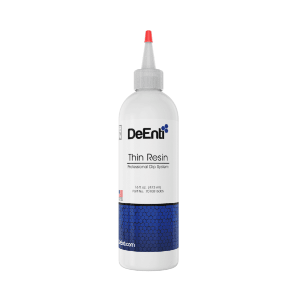 A large 16 fl oz (473 ml) refill bottle of DeEnti Thin Resin, the base coat for the Professional Dip System.